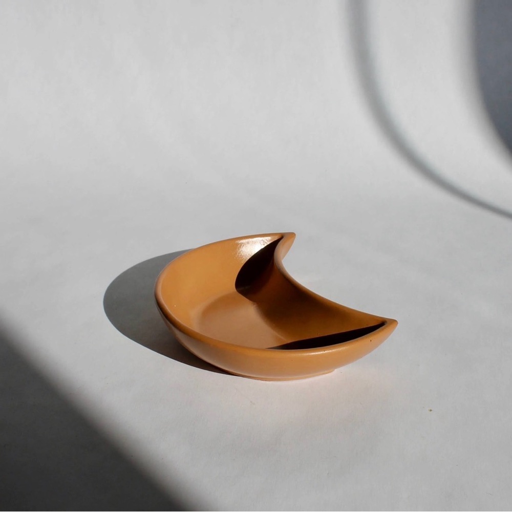 Tan Crescent-Shaped Ceramic Dish